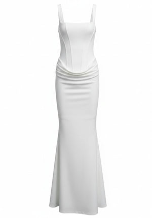 Corset Draped Maxi Dress White