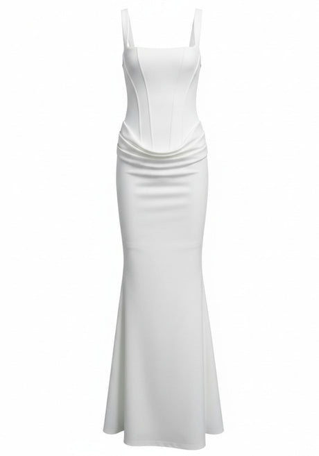 Corset Draped Maxi Dress White