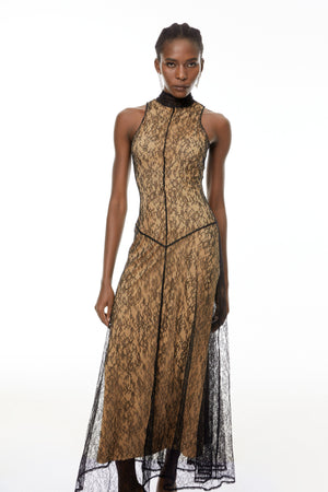 Aurohaya Cosmina Black Halterneck Floral Lace Maxi Dress