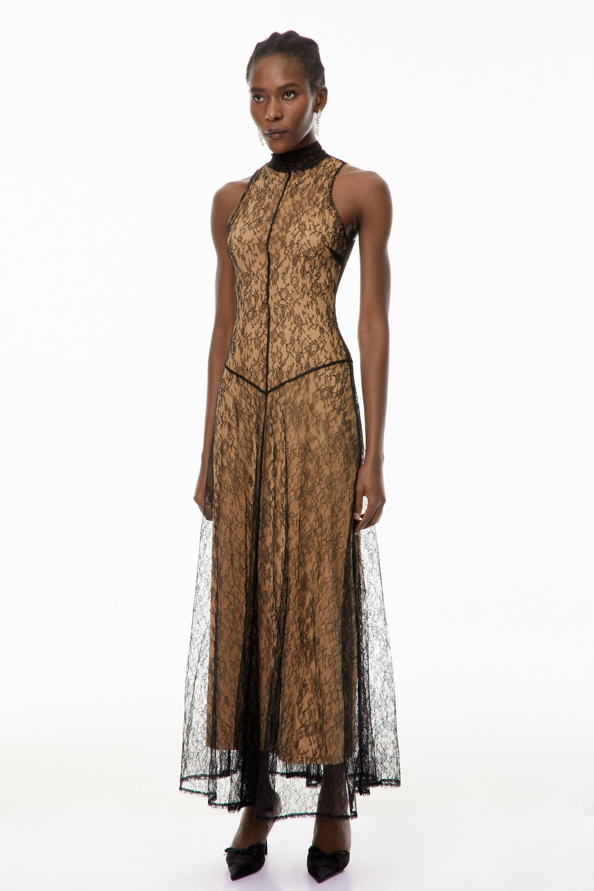 Aurohaya Cosmina Black Halterneck Floral Lace Maxi Dress