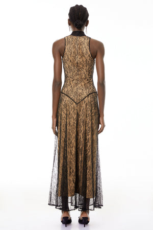 Aurohaya Cosmina Black Halterneck Floral Lace Maxi Dress