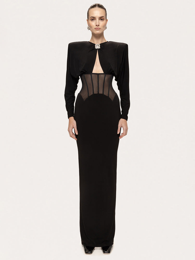 Aurohaya Raphaëlle Diamond Mesh Maxi Dress Black