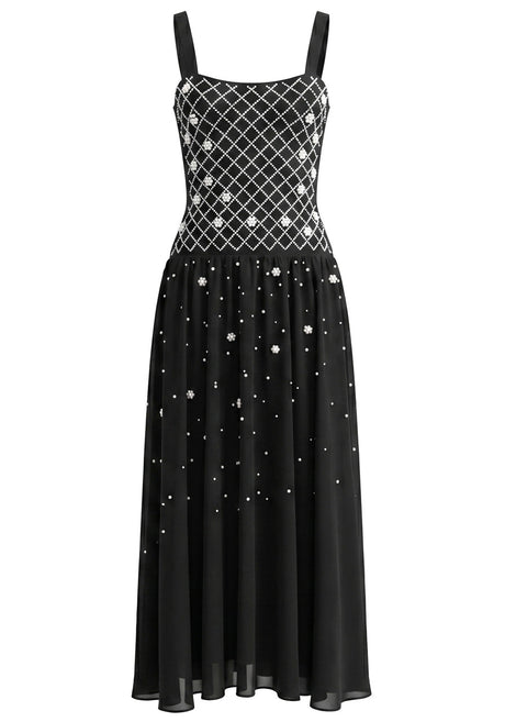 Crystal Embellished A Line Maxi Dress Black