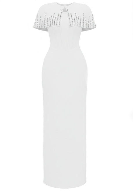 Crystal Cape Detail Maxi Dress White