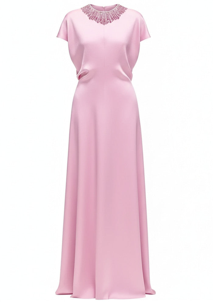 Crystal Collar A Line Maxi Dress Pink