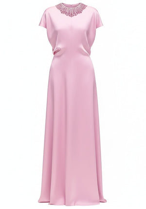 Crystal Collar A Line Maxi Dress Pink