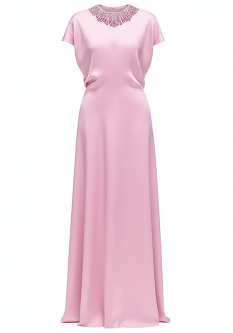 Crystal Collar A Line Maxi Dress Pink
