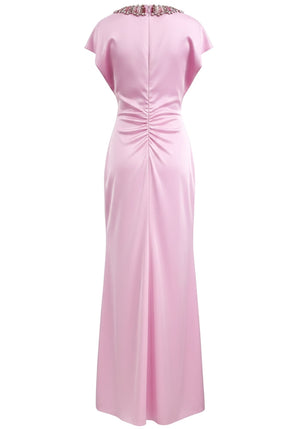 Crystal Collar A Line Maxi Dress Pink