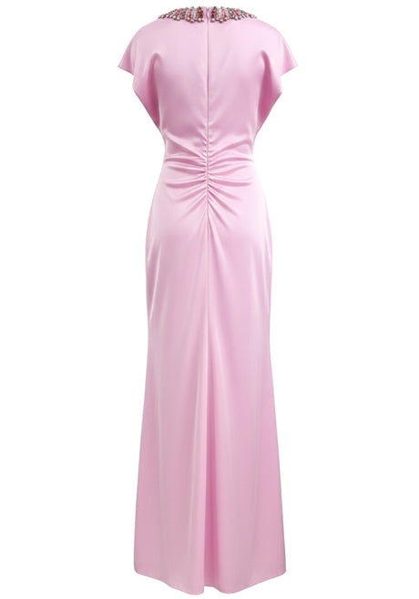 Crystal Collar A Line Maxi Dress Pink