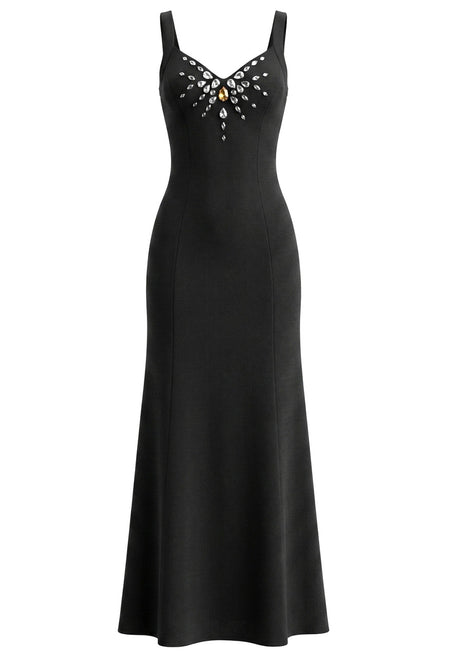 Crystal Front Detail Maxi Dress Black