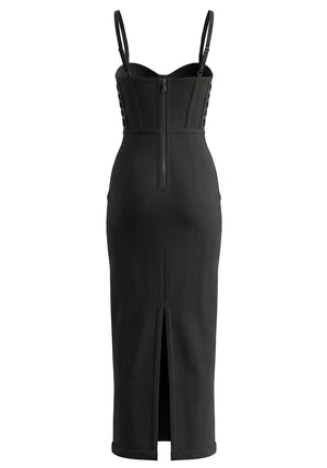 Crystal Front Maxi Dress Black