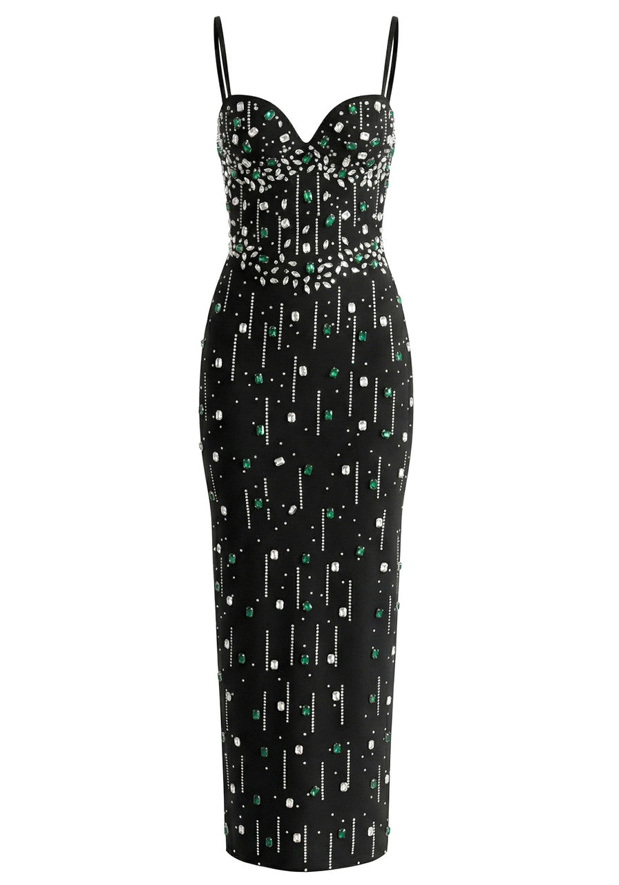 Crystal Front Maxi Dress Black