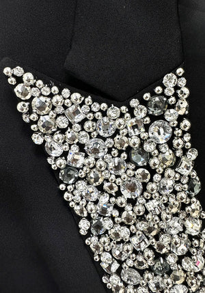 Crystal Lapel Blazer Dress Black