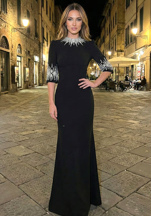 Crystal Short Sleeve Maxi Dress Black