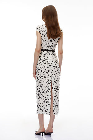 Aurohaya Cyrus White Leopard Polka Midi Dress