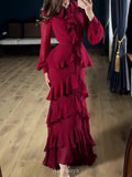 Round Neck Rhinestone Ruffled Chiffon Evening Dress, DES110