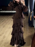 Round Neck Rhinestone Ruffled Chiffon Evening Dress, DES110
