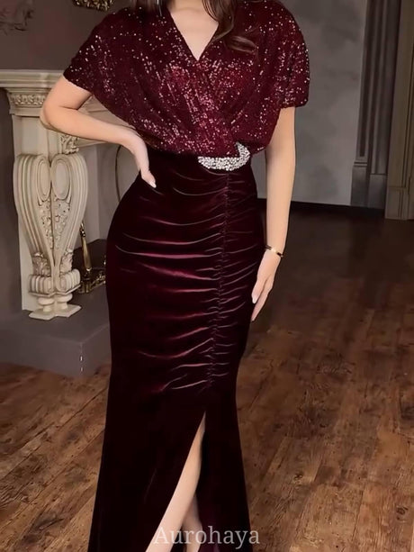 Aurohaya Sequin Wrap V-Neck Party Dress, DES120