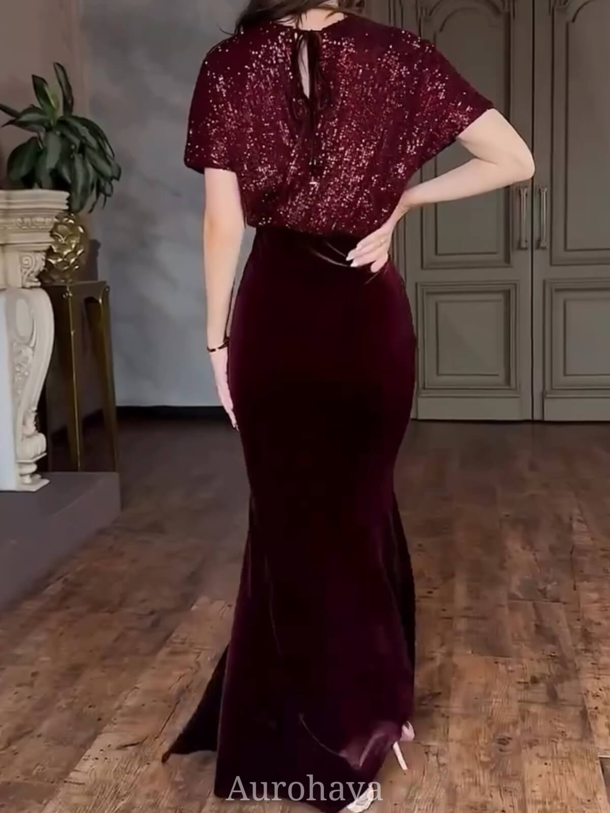 Sequin Wrap V-Neck Party Dress, DES120