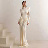 High Neck Backless Maxi Dress Long Solid-Color Evening Gown