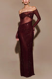 See-through Off-shoulder Slim-fit Evening Dress