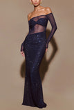 See-through Off-shoulder Slim-fit Evening Dress