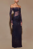 See-through Off-shoulder Slim-fit Evening Dress