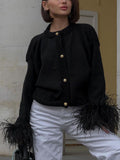 Casual Splicing Feather Short Sweater Cardigan