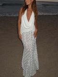 Elegant Deep V Floral Backless Pleated Maxi Dress