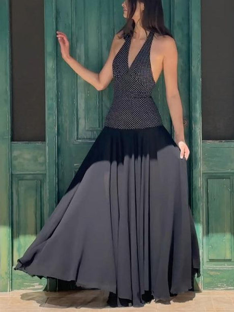 Aurohaya Personalized Polka Dot Print V-neck Maxi Dress