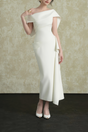 Aurohaya Ariane White Asymmetrical Gathered Midi Dress White