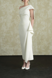 Ariane White Asymmetrical Gathered Midi Dress