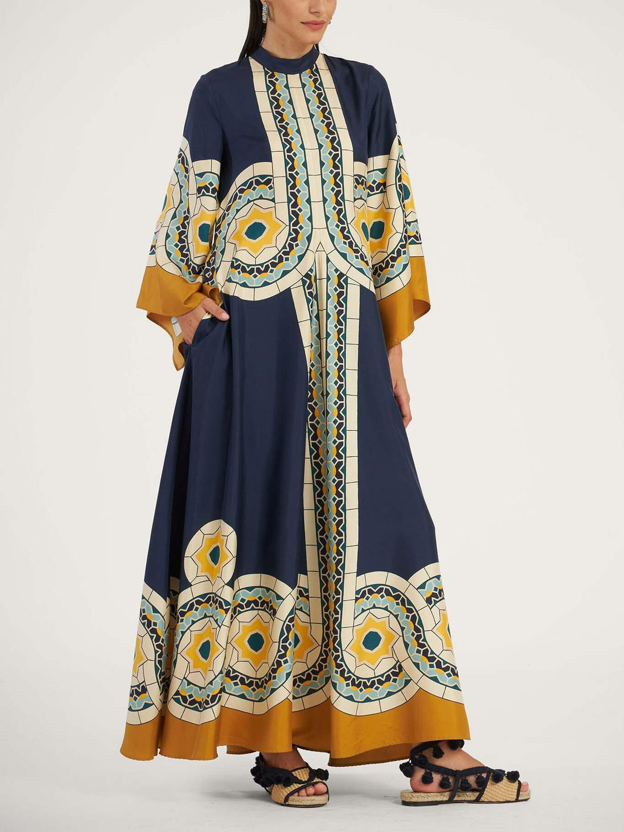 Aurohaya Elegant Vintage Art Print Maxi Dress