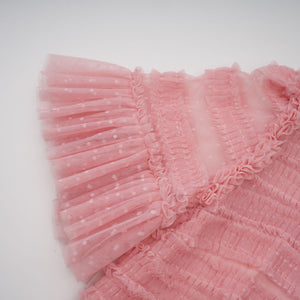 Aurohaya Aimée pink dot-detail ruffled tulle midi dress