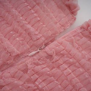 Aurohaya Aimée pink dot-detail ruffled tulle midi dress