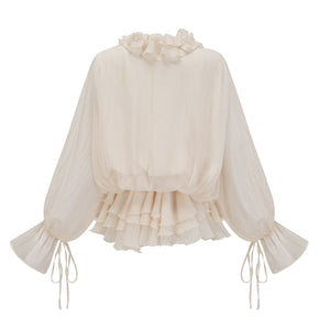 Aurohaya Zéphyrine floral-appliqué tiered mini dress in Neutrals