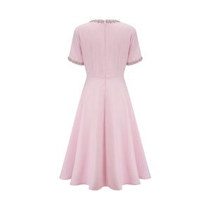 Aurohaya Cassi crystal-accented pink bow midi dress