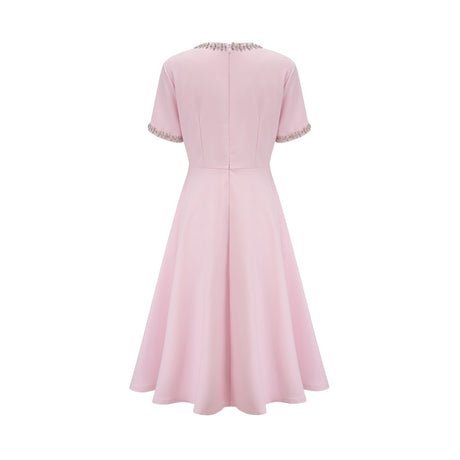 Aurohaya Cassi crystal-accented pink bow midi dress