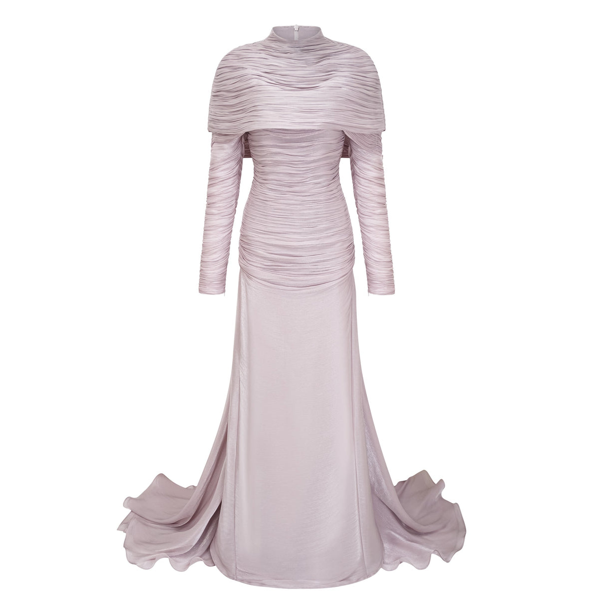 Aurohaya Nerida Silver Turtleneck Ruched Maxi Dress