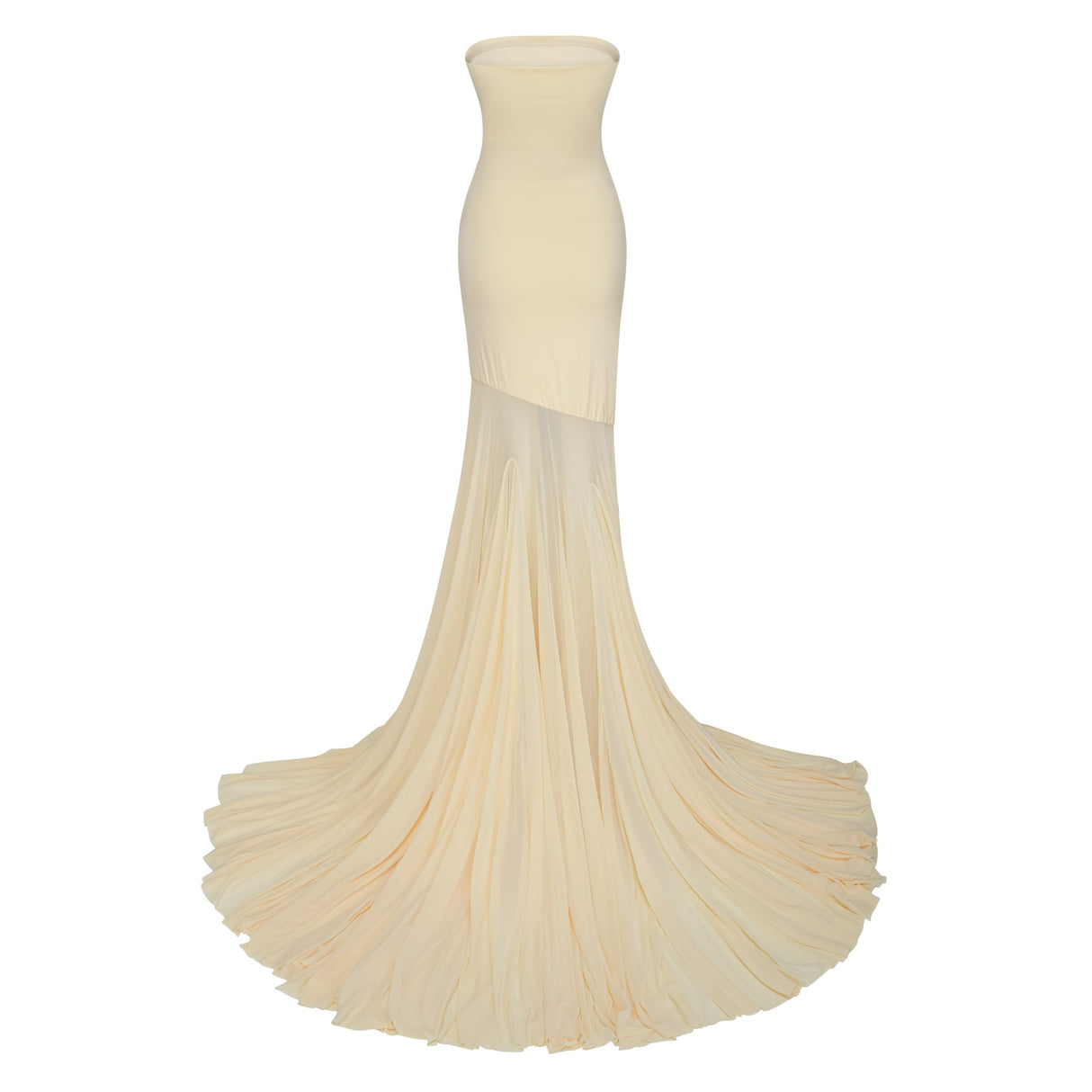 Aurohaya Josiane yellow off-shoulder sheer tulle maxi dress