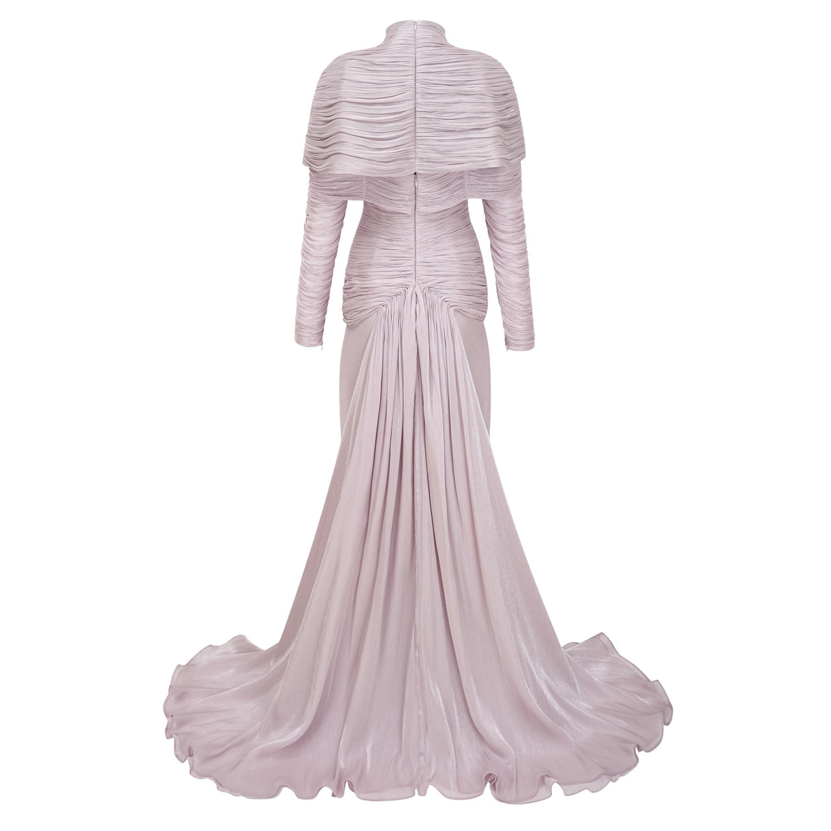 Aurohaya Nerida Silver Turtleneck Ruched Maxi Dress