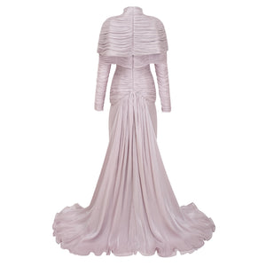Aurohaya Nerida Silver Turtleneck Ruched Maxi Dress