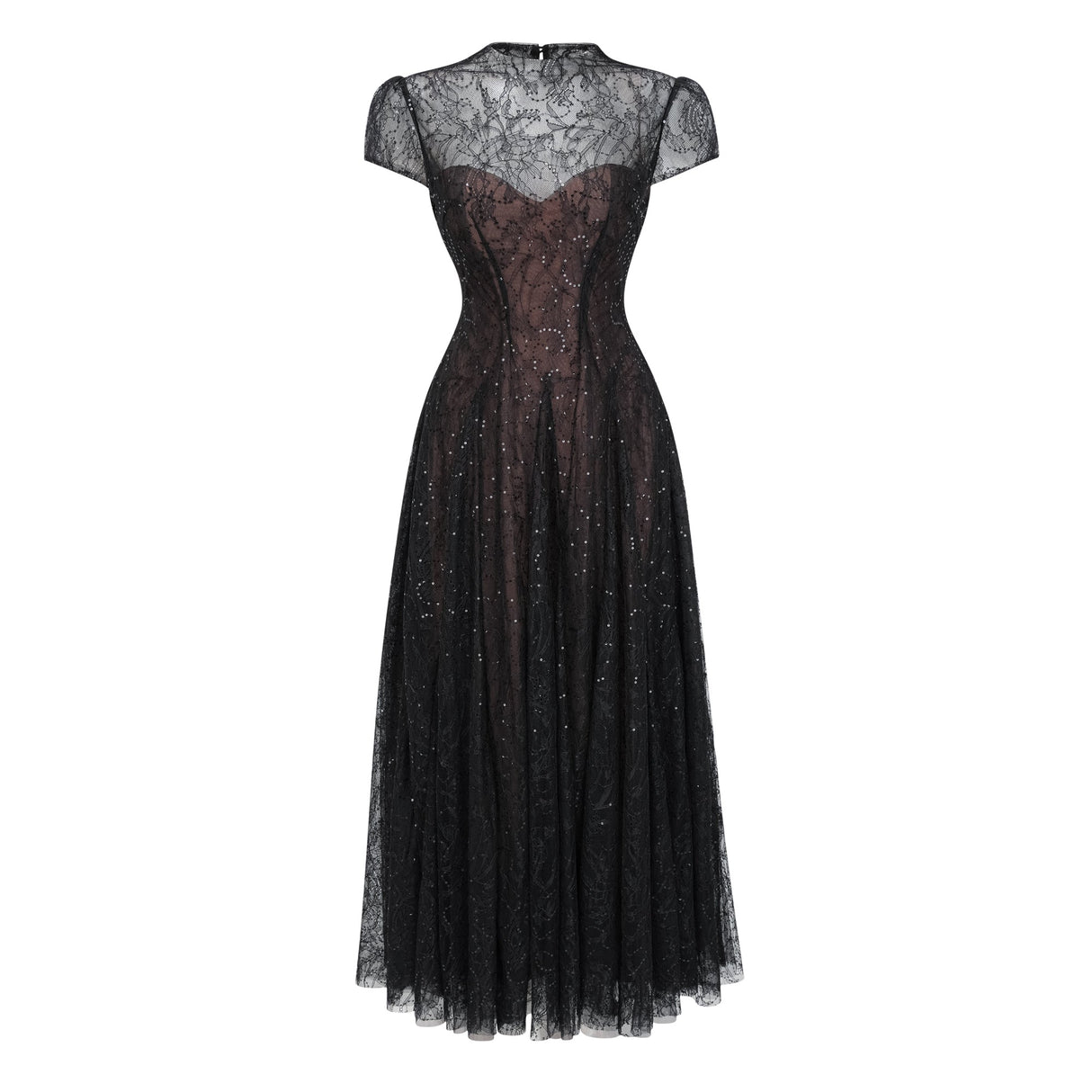 Aurohaya Velia Black Lace Glitter Tulle Maxi Gown