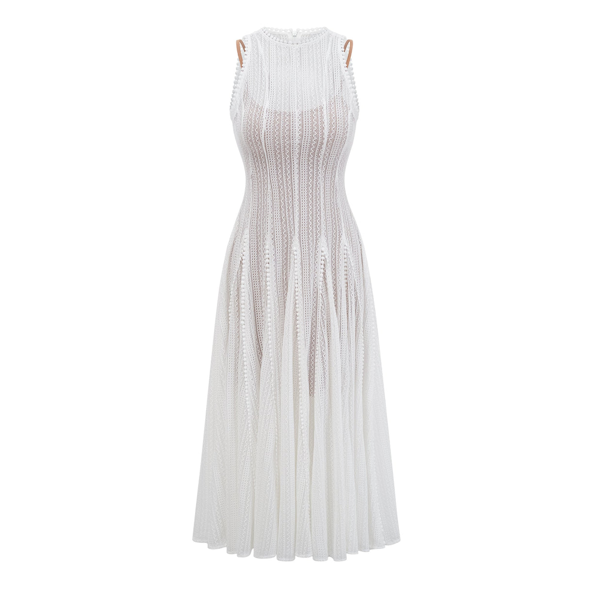 Aurohaya Hélène white pointelle puff midi dress