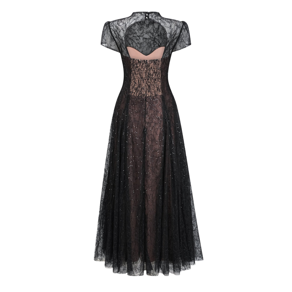 Aurohaya Velia Black Lace Glitter Tulle Maxi Gown