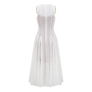Aurohaya Hélène white pointelle puff midi dress