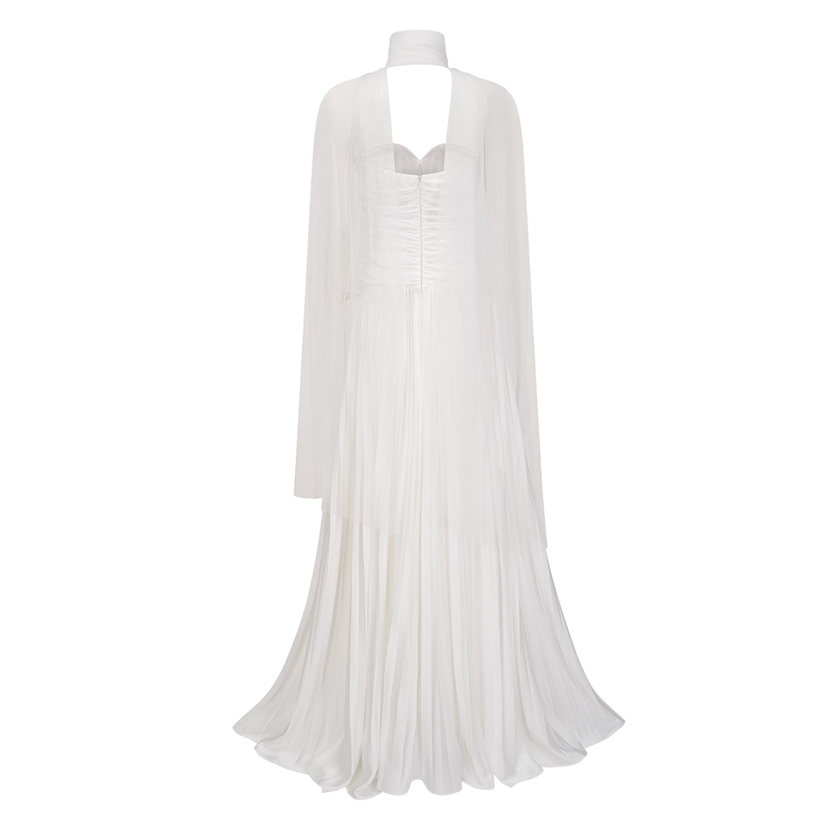 Aurohaya Palesa White Pleated Glossy Maxi Dress & Cape Set