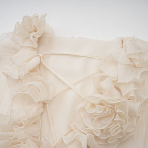 Aurohaya Zéphyrine floral-appliqué tiered mini dress in Neutrals