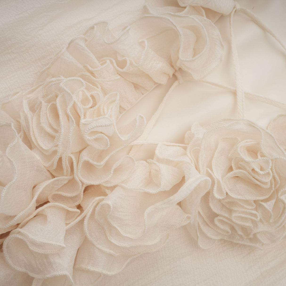 Aurohaya Zéphyrine floral-appliqué tiered mini dress in Neutrals