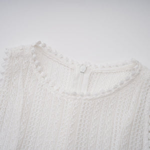 Aurohaya Hélène white pointelle puff midi dress